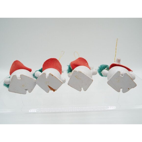 Vintage Kitsch Chippy Wood Mice Christmas Ornaments Set of 4 - Picture 3 of 6